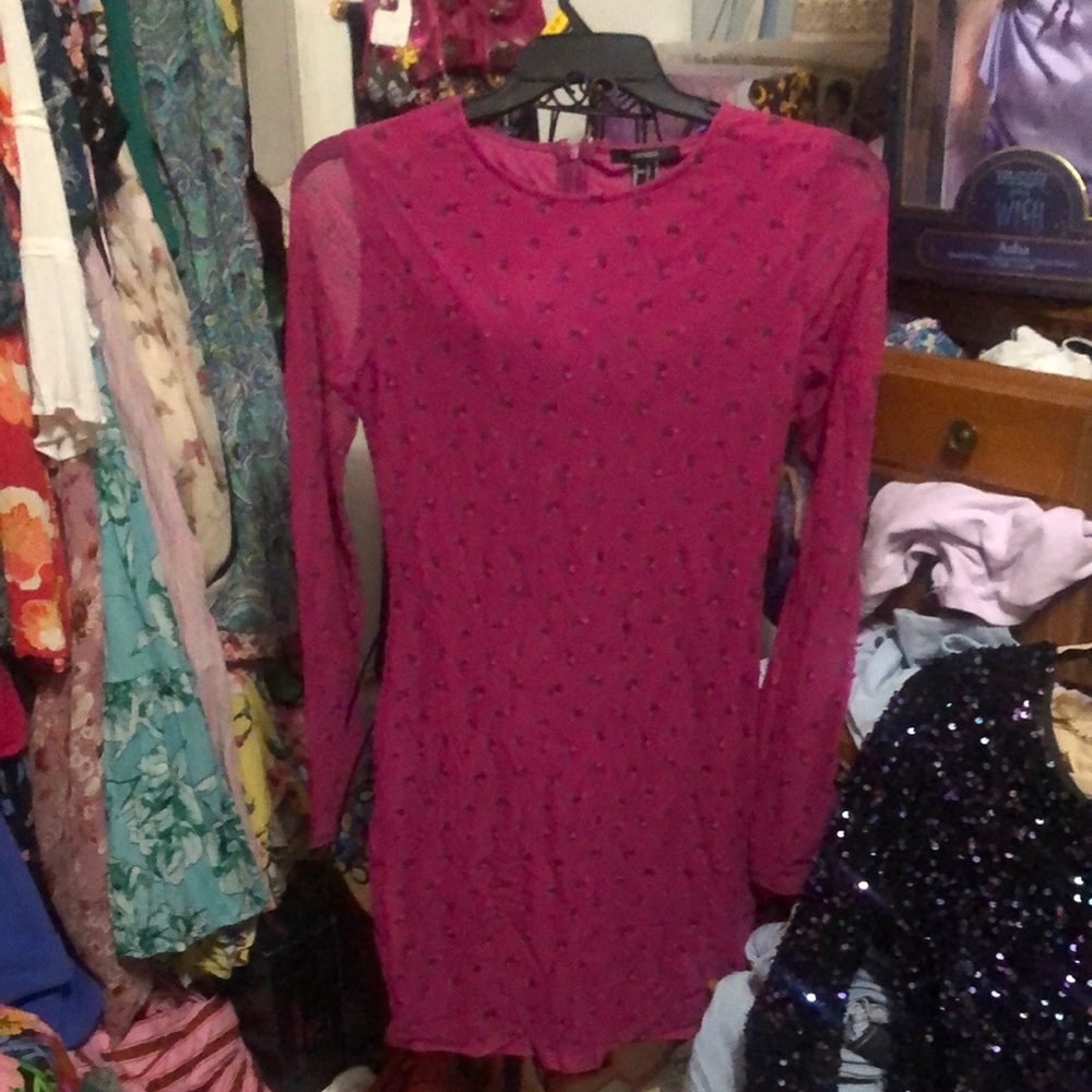 Forever 21 Pink Ribbed Long Sleeve Bodycon Dress